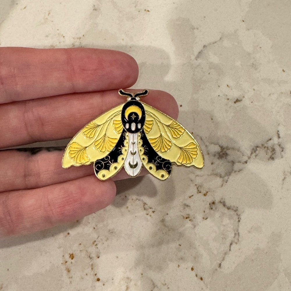 Yellow Black Moth Enamel Pin Brooch Elegant Nature Inspired Novelty Accessory